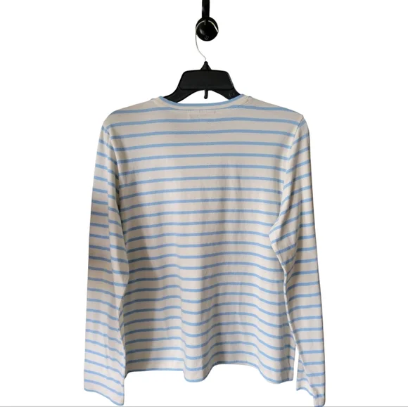 AMOUR VERT Long Sleeve Berkeley Organic Cotton Womens Ivory Blue Stripe M - Picture 8 of 9